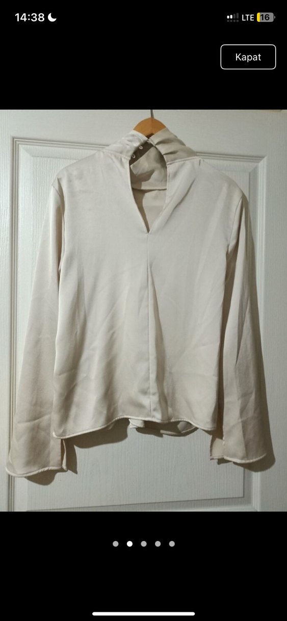 Bej Drapeli Uzun Kollu  Bluz - Görsel 3
