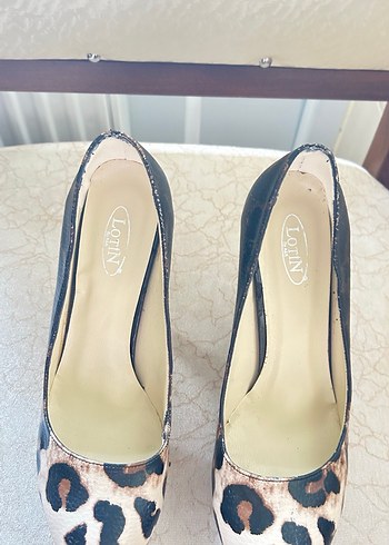 Kahverengi Leopar Desenli Deri Topuklu Ayakkabı ve Çanta - Görsel 8