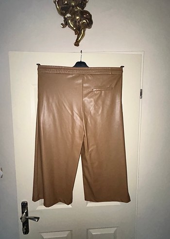 Bej Deri Midi Kadın Pantolon - Görsel 5