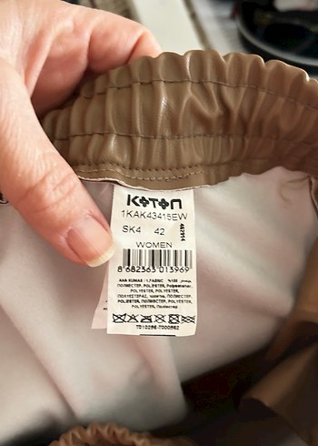 Bej Deri Midi Kadın Pantolon - Görsel 7