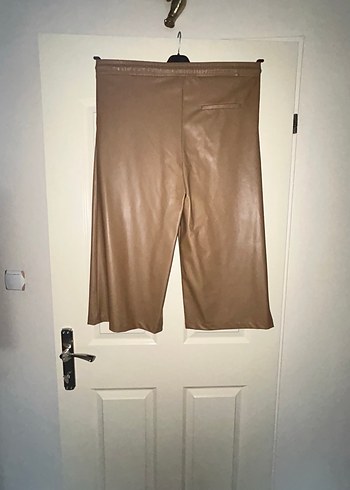 Bej Deri Midi Kadın Pantolon - Görsel 4