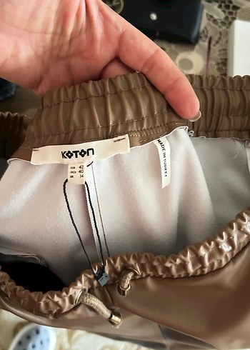 Bej Deri Midi Kadın Pantolon - Görsel 8