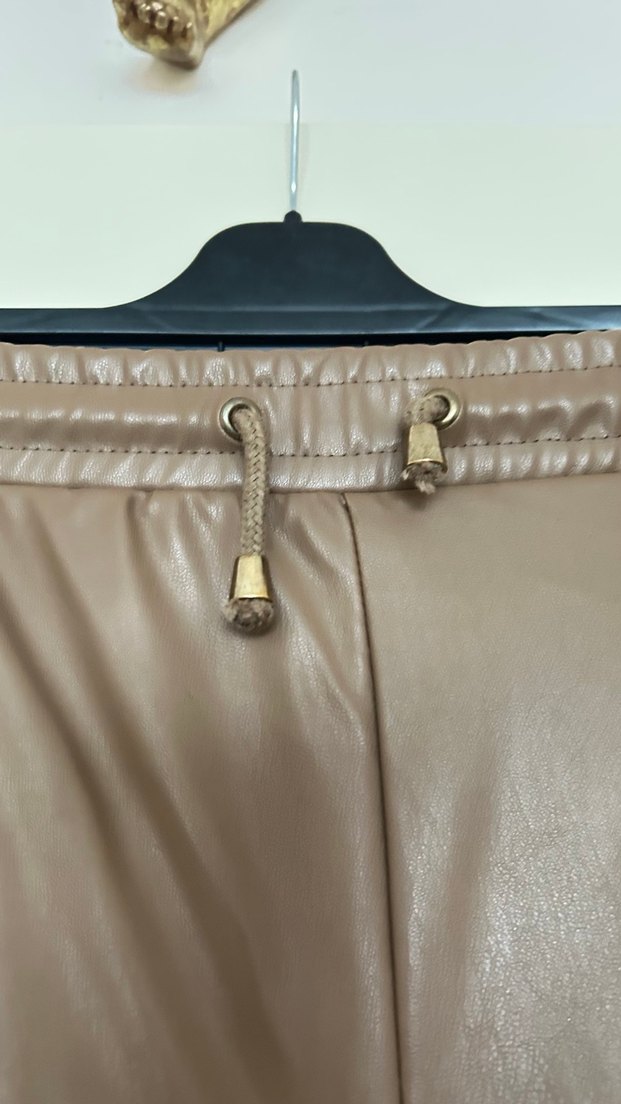 Bej Deri Midi Kadın Pantolon - Görsel 3