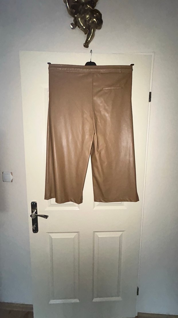 Bej Deri Midi Kadın Pantolon - Görsel 4