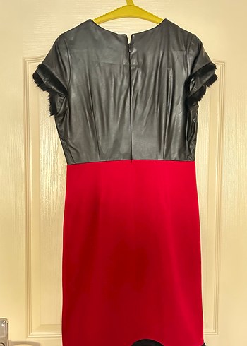 Kırmızı Siyah Detaylı Kadın Ofis Elbisesi - Görsel 4