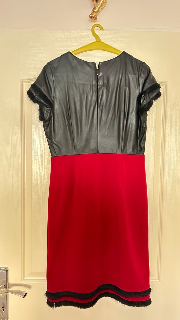 Kırmızı Siyah Detaylı Kadın Ofis Elbisesi - Görsel 3