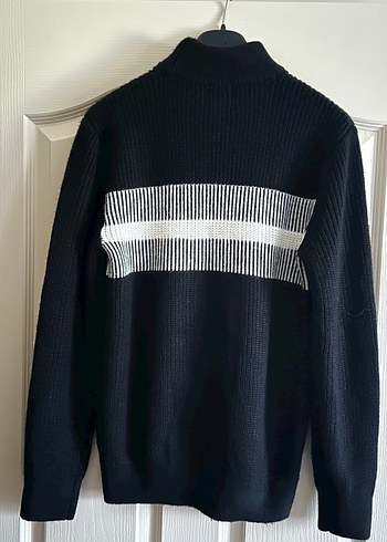 Lacivert Beyaz Çizgili Yarım Balıkçı Kazak - Görsel 2