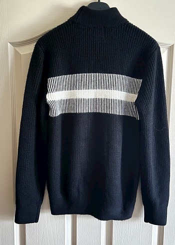 Lacivert Beyaz Çizgili Yarım Balıkçı Kazak - Görsel 3