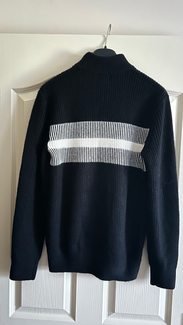 Lacivert Beyaz Çizgili Yarım Balıkçı Kazak - Görsel 2