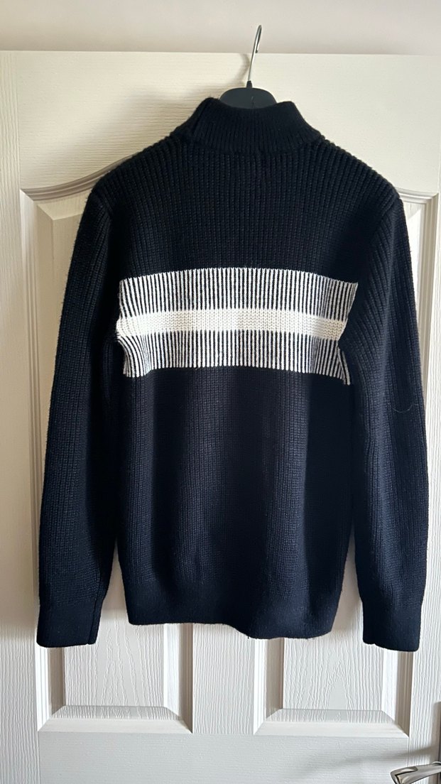 Lacivert Beyaz Çizgili Yarım Balıkçı Kazak - Görsel 3