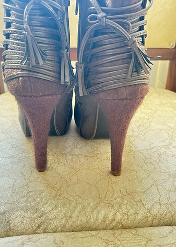 Kahverengi Deri Tokalı Stiletto Kadın Bot - Görsel 6