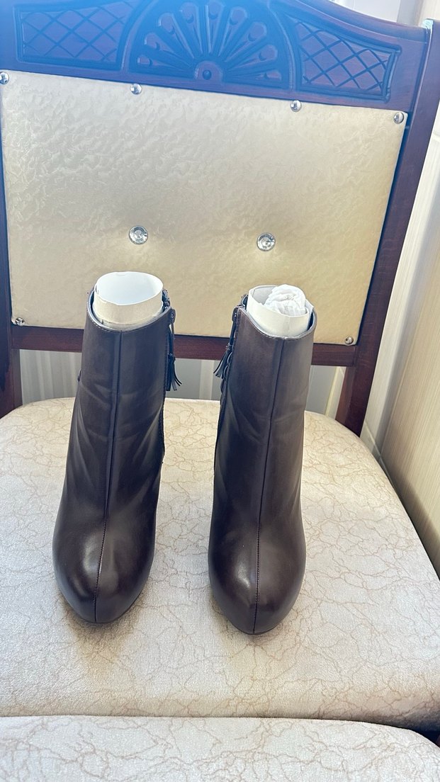 Kahverengi Deri Tokalı Stiletto Kadın Bot - Görsel 2