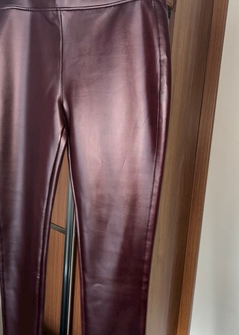 Bordo Deri Kemerli Kadın Pantolon - Görsel 3