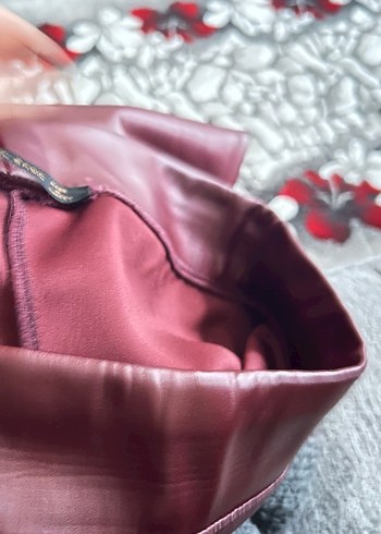 Bordo Deri Kemerli Kadın Pantolon - Görsel 10