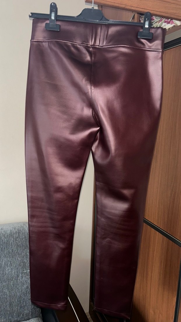 Bordo Deri Kemerli Kadın Pantolon - Görsel 4