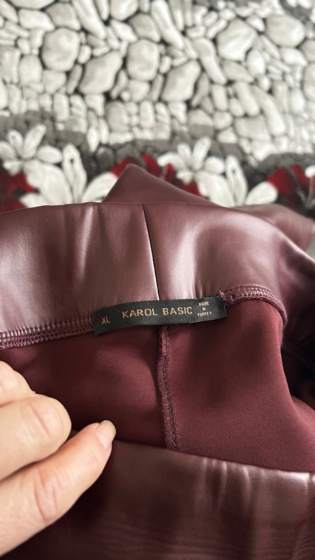 Bordo Deri Kemerli Kadın Pantolon - Görsel 5