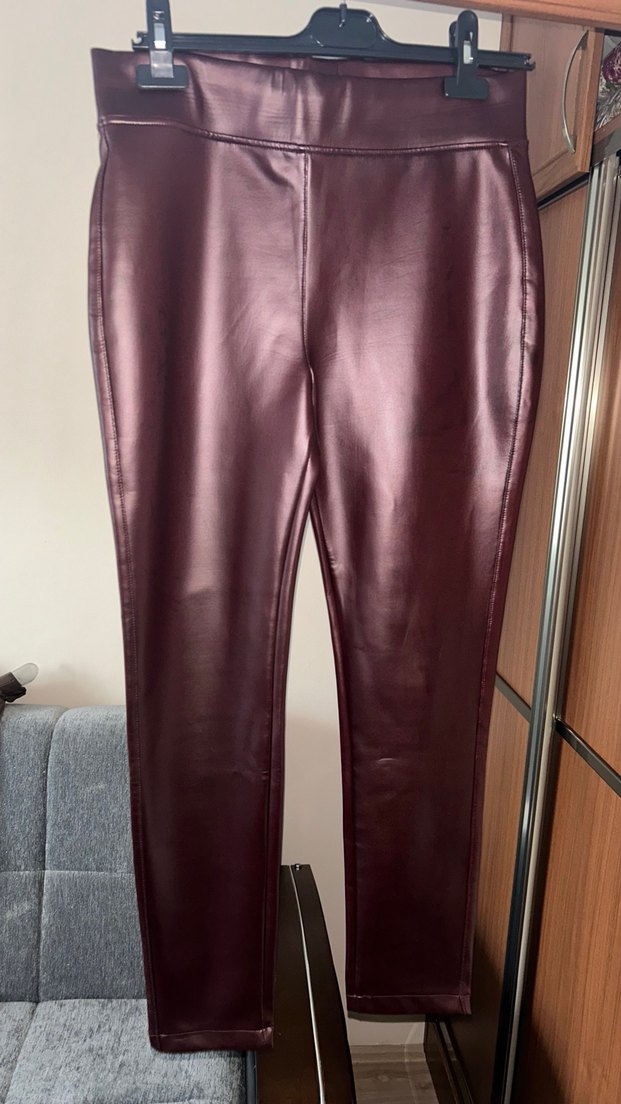 Bordo Deri Kemerli Kadın Pantolon - Görsel 2
