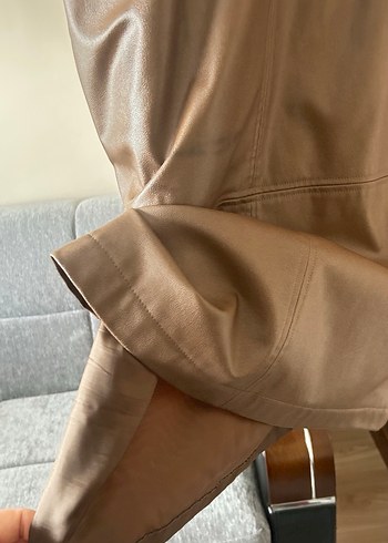 Dantel Detaylı Bej Deri Uzun Elbise - Görsel 9