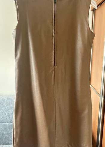 Dantel Detaylı Bej Deri Uzun Elbise - Görsel 7