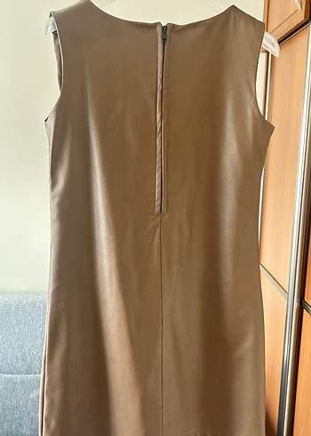 Dantel Detaylı Bej Deri Uzun Elbise - Görsel 8