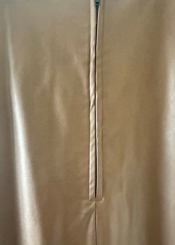 Dantel Detaylı Bej Deri Uzun Elbise - Görsel 6