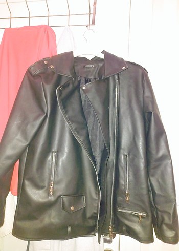 l Beden Siyah Deri Biker Ceket