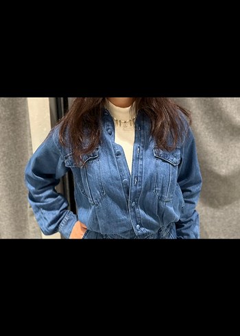 Kadın Lacivert Kot Tulum, Uzun Kollu - Görsel 3