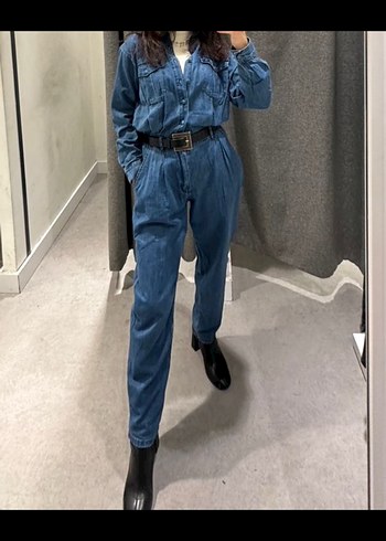 Kadın Lacivert Kot Tulum, Uzun Kollu - Görsel 6