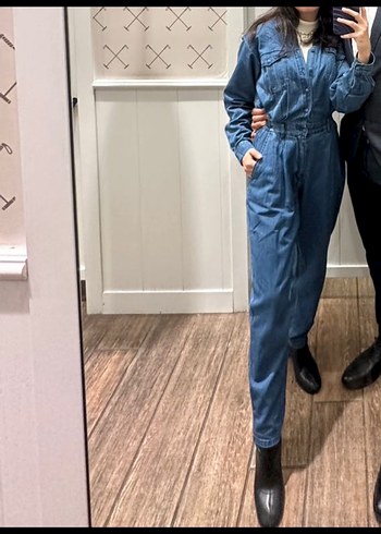 Kadın Lacivert Kot Tulum, Uzun Kollu - Görsel 7