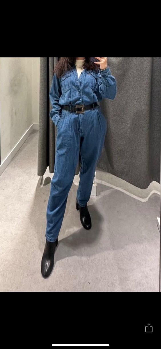 Kadın Lacivert Kot Tulum, Uzun Kollu - Görsel 4