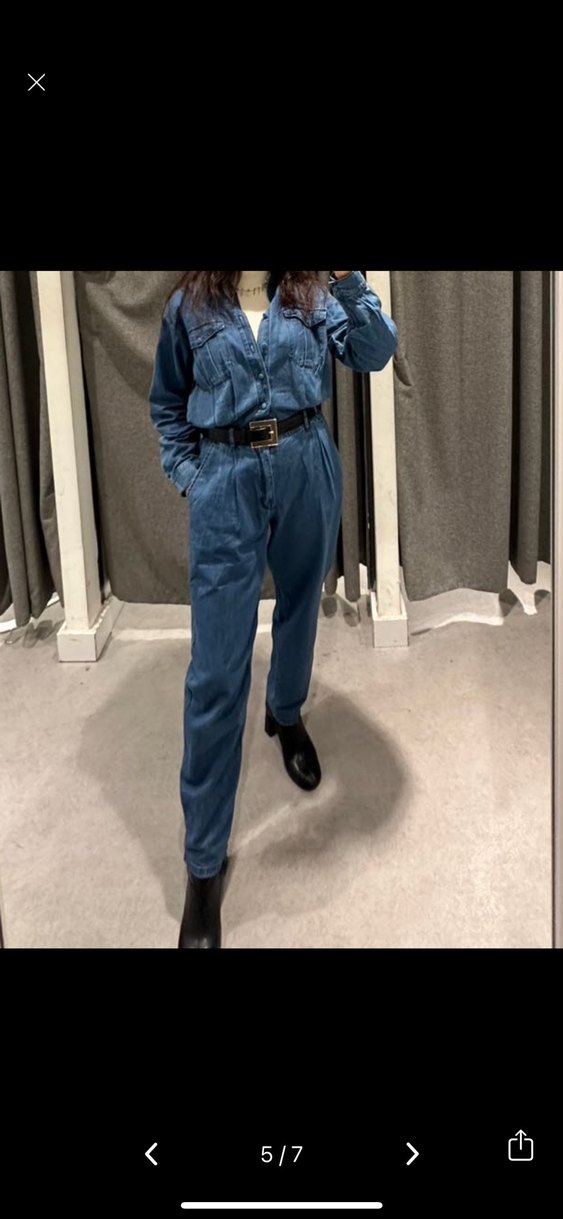 Kadın Lacivert Kot Tulum, Uzun Kollu - Görsel 5