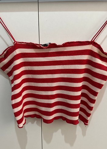 Kırmızı Çizgili Askılı Crop - Görsel 3