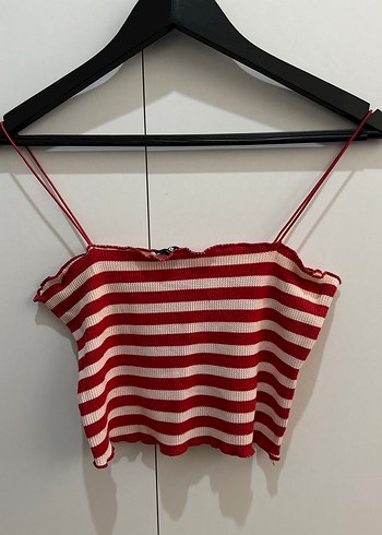 Kırmızı Çizgili Askılı Crop - Görsel 4