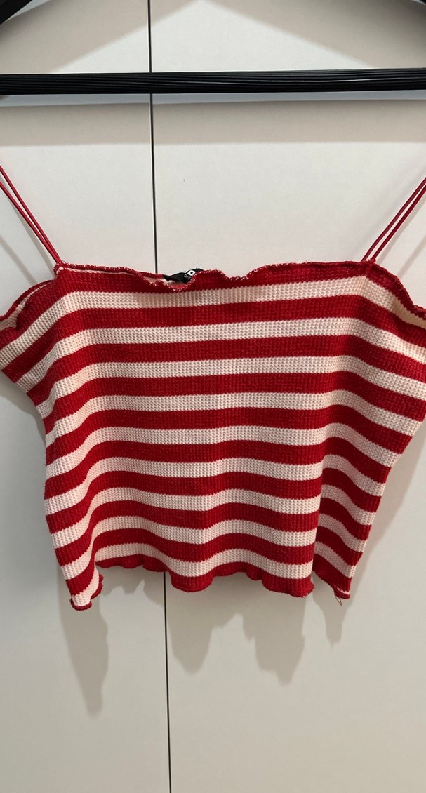 Kırmızı Çizgili Askılı Crop - Görsel 3
