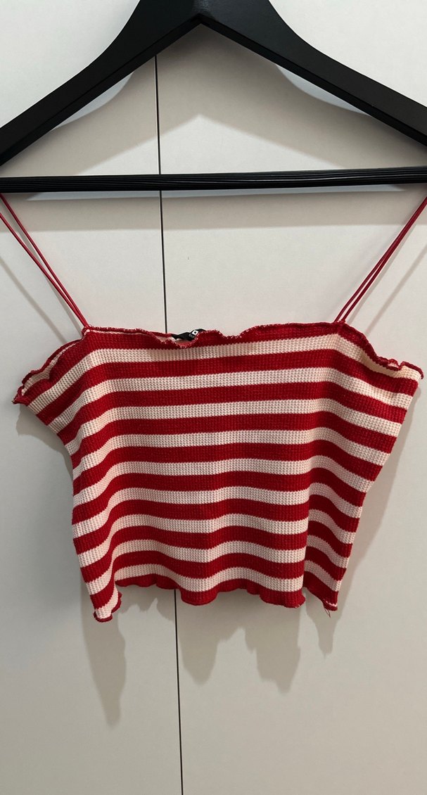 Kırmızı Çizgili Askılı Crop - Görsel 5