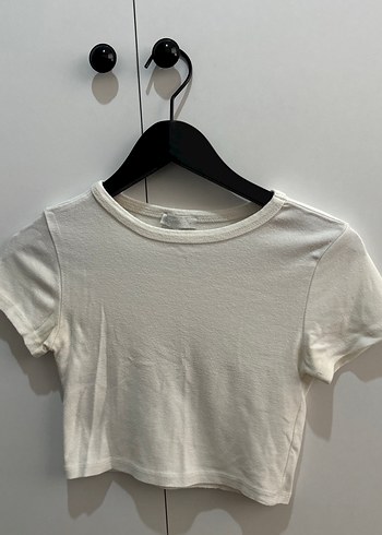 Beyaz Kadın Kısa Kollu Crop Tişört - Görsel 3