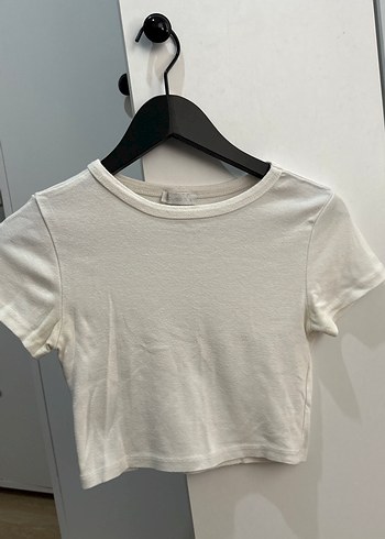 Beyaz Kadın Kısa Kollu Crop Tişört - Görsel 2