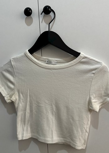 Beyaz Kadın Kısa Kollu Crop Tişört - Görsel 5