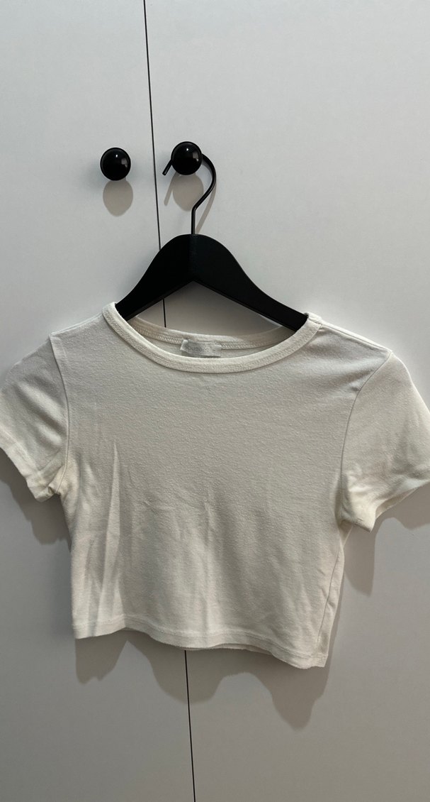 Beyaz Kadın Kısa Kollu Crop Tişört - Görsel 3