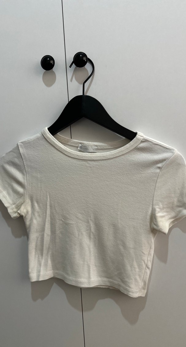 Beyaz Kadın Kısa Kollu Crop Tişört - Görsel 5