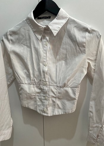 Düğmeli Korse Belli Beyaz Keten Kadın Gömlek - Görsel 2