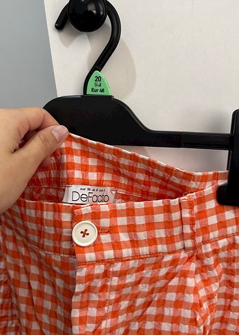 Turuncu Kareli Kadın Mini Şort - Görsel 3