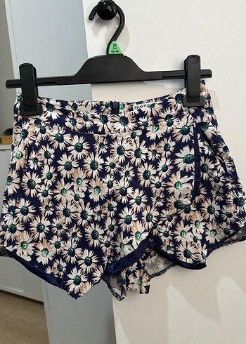 Mavi Çiçek Desenli Mini Şort Etek - Görsel 5