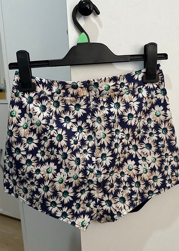 Mavi Çiçek Desenli Mini Şort Etek - Görsel 6