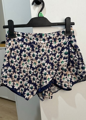 Mavi Çiçek Desenli Mini Şort Etek - Görsel 2