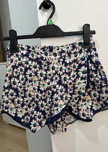 Mavi Çiçek Desenli Mini Şort Etek - Görsel 3