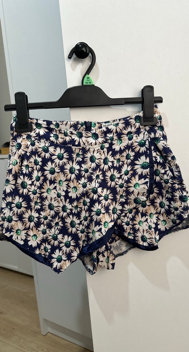 Mavi Çiçek Desenli Mini Şort Etek - Görsel 5