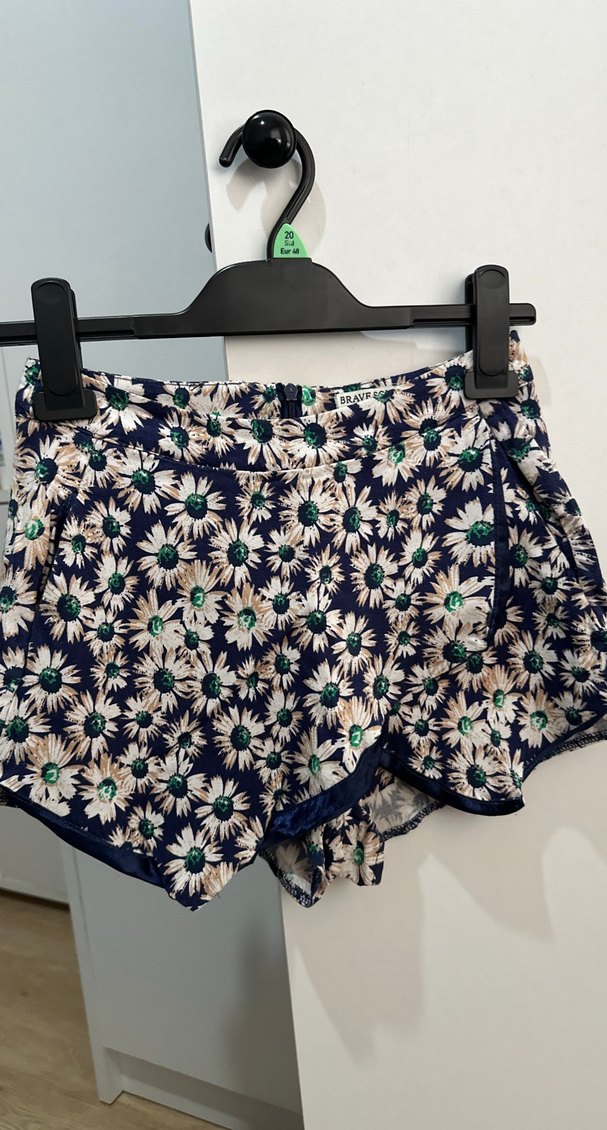 Mavi Çiçek Desenli Mini Şort Etek - Görsel 4
