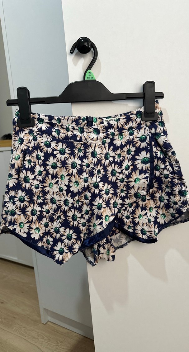 Mavi Çiçek Desenli Mini Şort Etek - Görsel 2