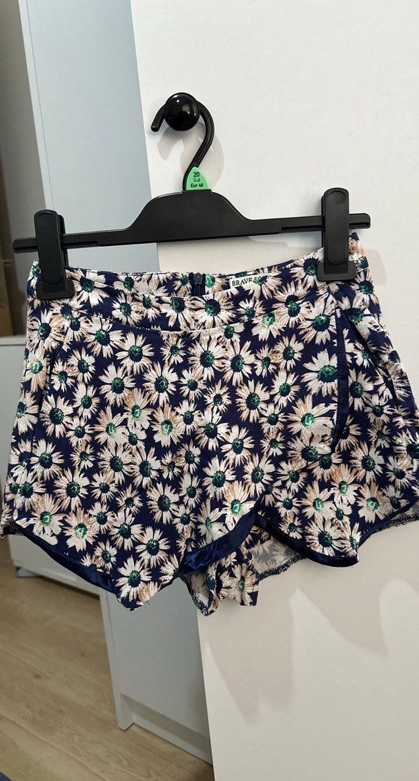 Mavi Çiçek Desenli Mini Şort Etek - Görsel 3